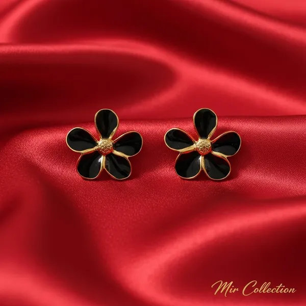 Black_Floral_Stud_Earrings_With_Gold_Finish_|_Elegant_Enamel_Flower_Earrings_For_Women_&_Girls_|_Stylish_Daily_&_Party_We