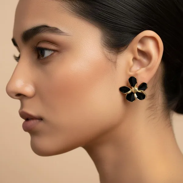 Black_Floral_Stud_Earrings_With_Gold_Finish_|_Elegant_Enamel_Flower_Earrings_For_Women_&_Girls_|_Stylish_Daily_&_Party_We