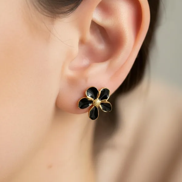 Black_Floral_Stud_Earrings_With_Gold_Finish_|_Elegant_Enamel_Flower_Earrings_For_Women_&_Girls_|_Stylish_Daily_&_Party_We