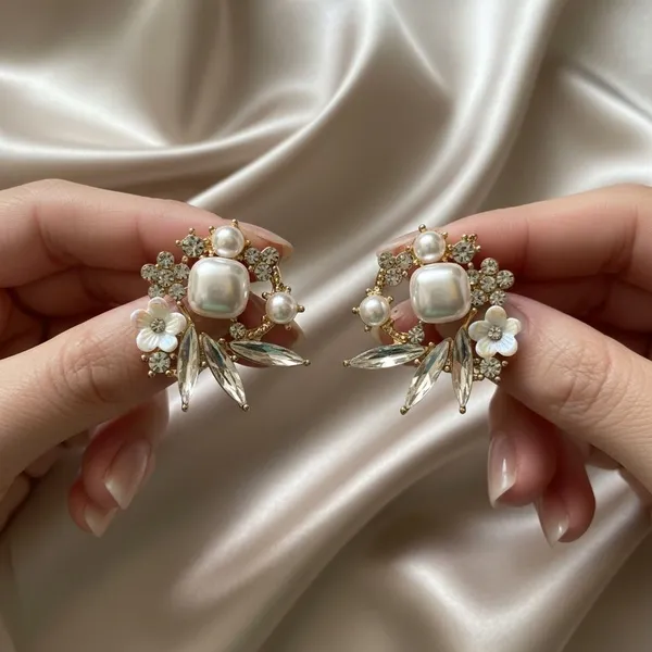 White_Crystal_Floral_Statement_Earrings_For_Women_|_Pearl_&_Stone_Designer_Stud_Earrings_|_Wedding_&_Party_Jewellery