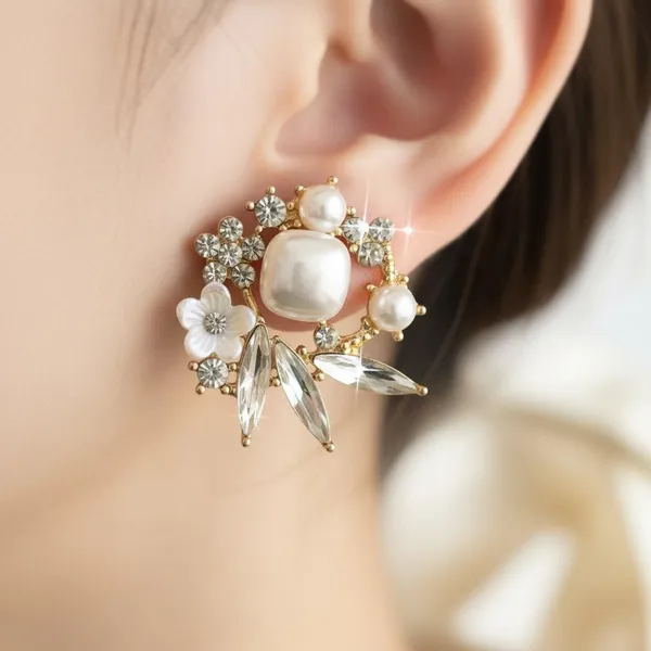 White_Crystal_Floral_Statement_Earrings_For_Women_|_Pearl_&_Stone_Designer_Stud_Earrings_|_Wedding_&_Party_Jewellery