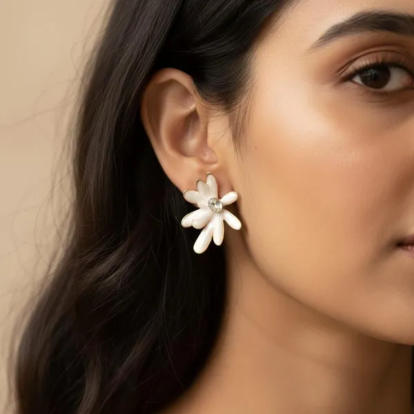 White_Floral_Stud_Earrings_With_Crystal_Center_|_Gold_Plated_Daisy_Design_Earrings_For_Women_&_Girls_|_Elegant_Daily_&_Party_Wear
