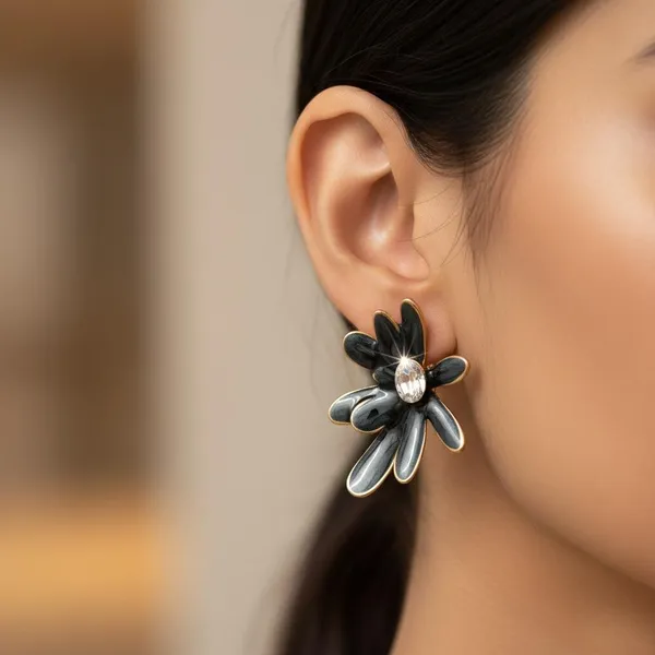 Black_Floral_Stud_Earrings_For_Women_|_Crystal_Center_Gold_Plated_Designer_Earrings_|_Elegant_Party_&_Daily_Wear_Jewellery