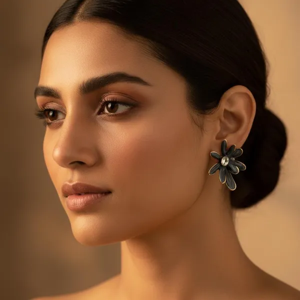 Black_Floral_Stud_Earrings_For_Women_|_Crystal_Center_Gold_Plated_Designer_Earrings_|_Elegant_Party_&_Daily_Wear_Jewellery