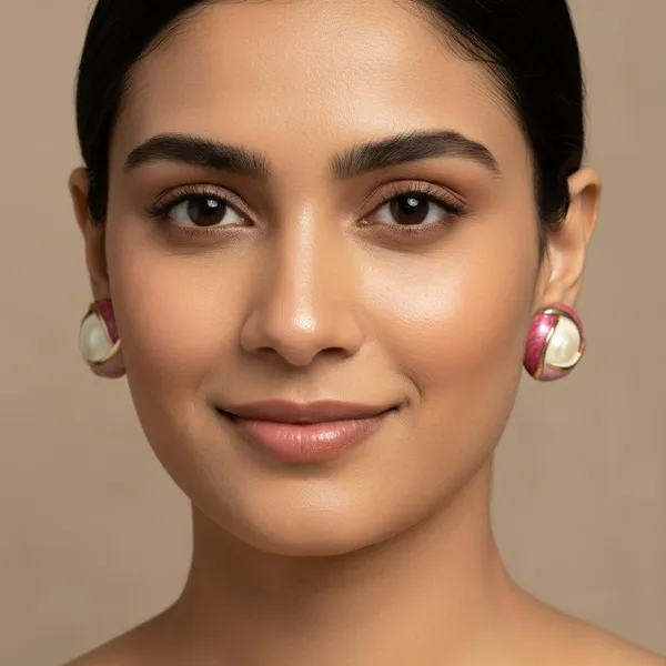 Pink_&_Cream_Enamel_Stud_Earrings_For_Women_|_Gold_Plated_Round_Designer_Earrings_|_Elegant_Minimal_Daily_Wear_Jewellery