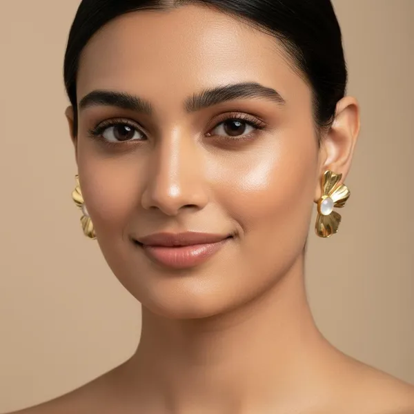 Gold_Plated_Bow_Design_Stud_Earrings_With_Pearl_Center_|_Elegant_Designer_Earrings_For_Women_&_Girls_|_Stylish_Daily_&_Party_Wear