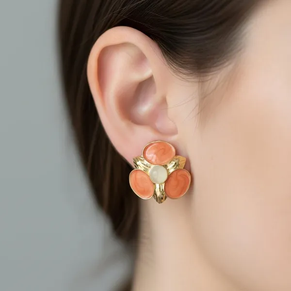 Orange_Floral_Enamel_Stud_Earrings_With_Pearl_Center_|_Gold_Plated_Designer_Flower_Earrings_For_Women_&_Girls_|_Stylish_Daily_&_Party_Wear