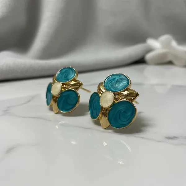 Teal_Green_Floral_Enamel_Stud_Earrings_For_Women_|_Gold_Plated_Designer_Statement_Earrings_|_Elegant_Party_&_Daily_Wear_Jewellery