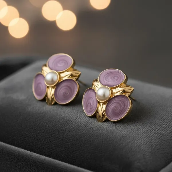 Lavender_Purple_Floral_Enamel_Stud_Earrings_For_Women_|_Gold_Plated_Designer_Statement_Earrings_|_Elegant_Party_&_Daily_Wear_Jewellery