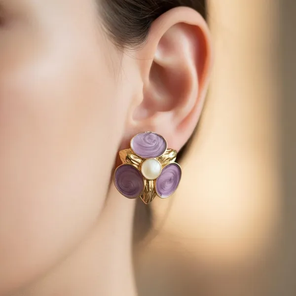 Lavender_Purple_Floral_Enamel_Stud_Earrings_For_Women_|_Gold_Plated_Designer_Statement_Earrings_|_Elegant_Party_&_Daily_Wear_Jewellery
