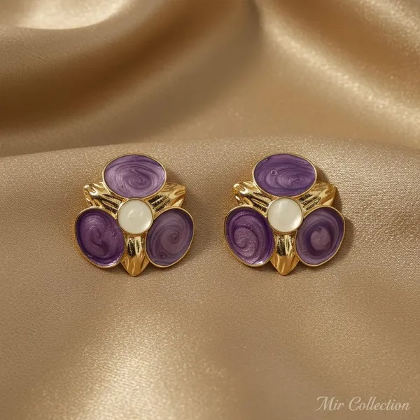 Lavender_Purple_Floral_Enamel_Stud_Earrings_For_Women_|_Gold_Plated_Designer_Statement_Earrings_|_Elegant_Party_&_Daily_Wear_Jewellery