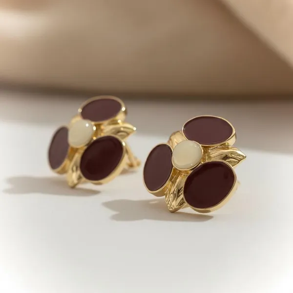 Maroon_Floral_Enamel_Stud_Earrings_For_Women_|_Gold_Plated_Designer_Statement_Earrings_|_Elegant_Party_&_Festive_Wear_Jewellery