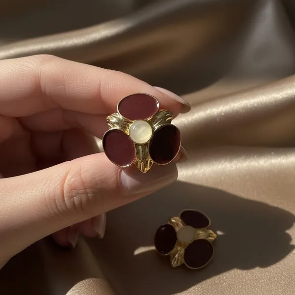 Maroon_Floral_Enamel_Stud_Earrings_For_Women_|_Gold_Plated_Designer_Statement_Earrings_|_Elegant_Party_&_Festive_Wear_Jewellery