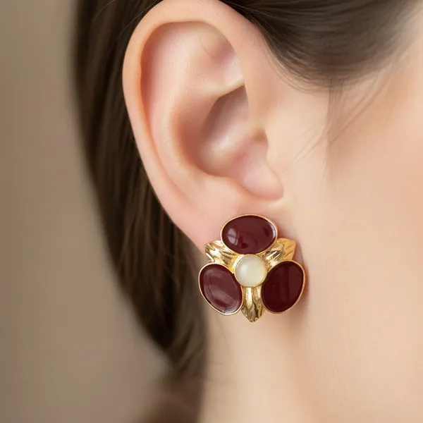 Maroon_Floral_Enamel_Stud_Earrings_For_Women_|_Gold_Plated_Designer_Statement_Earrings_|_Elegant_Party_&_Festive_Wear_Jewellery