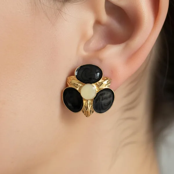 Black_Floral_Enamel_Stud_Earrings_For_Women_|_Gold_Plated_Designer_Statement_Earrings_|_Elegant_Party_&_Festive_Wear_Jewellery