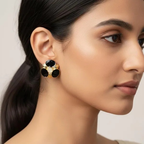Black_Floral_Enamel_Stud_Earrings_For_Women_|_Gold_Plated_Designer_Statement_Earrings_|_Elegant_Party_&_Festive_Wear_Jewellery