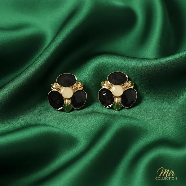 Black_Floral_Enamel_Stud_Earrings_For_Women_|_Gold_Plated_Designer_Statement_Earrings_|_Elegant_Party_&_Festive_Wear_Jewellery