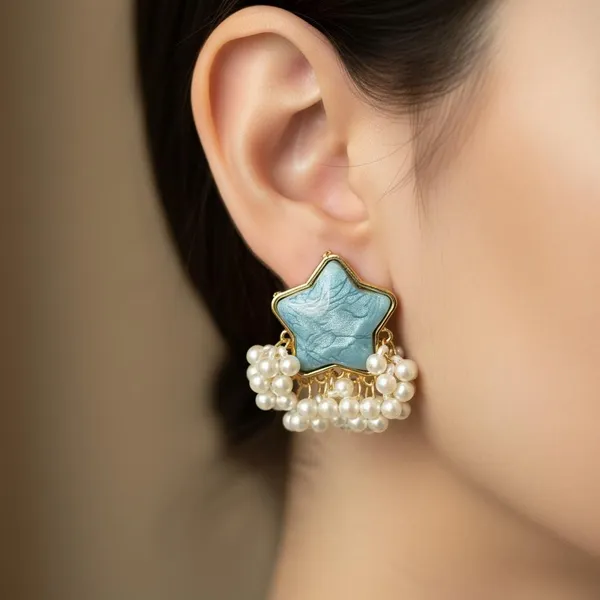 Blue_Star_Pearl_Drop_Earrings_For_Women_|_Gold_Plated_Designer_Studs_With_Pearl_Tassels_|_Party_&_Festive_Wear_Jewellery