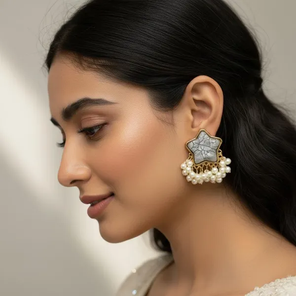 Grey_Star_Pearl_Drop_Earrings_For_Women_|_Gold_Plated_Designer_Studs_With_Pearl_Tassels_|_Elegant_Party_&_Festive_Jewellery