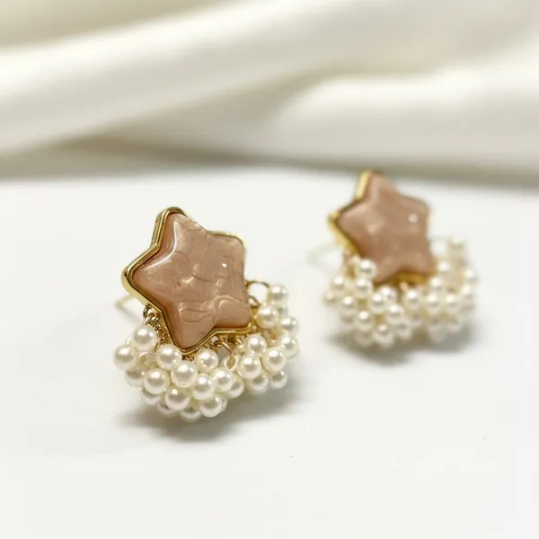 Peach_Star_Pearl_Drop_Earrings_For_Women_|_Gold_Plated_Designer_Studs_With_Pearl_Tassels_|_Elegant_Party_&_Festive_Jewellery