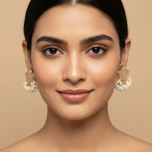 Peach_Star_Pearl_Drop_Earrings_For_Women_|_Gold_Plated_Designer_Studs_With_Pearl_Tassels_|_Elegant_Party_&_Festive_Jewellery