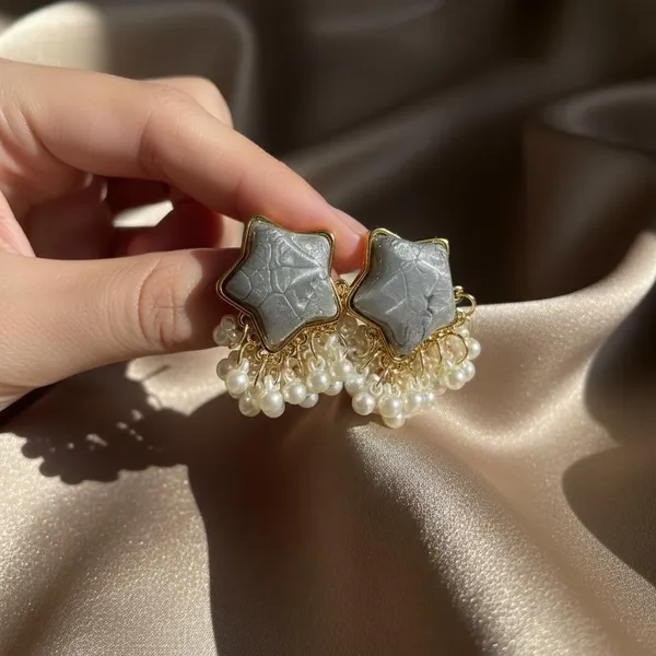 Carbon_Grey_Star_Pearl_Drop_Earrings_For_Women_|_Gold_Plated_Designer_Studs_With_Pearl_Tassels_|_Elegant_Party_Wear_Jewellery