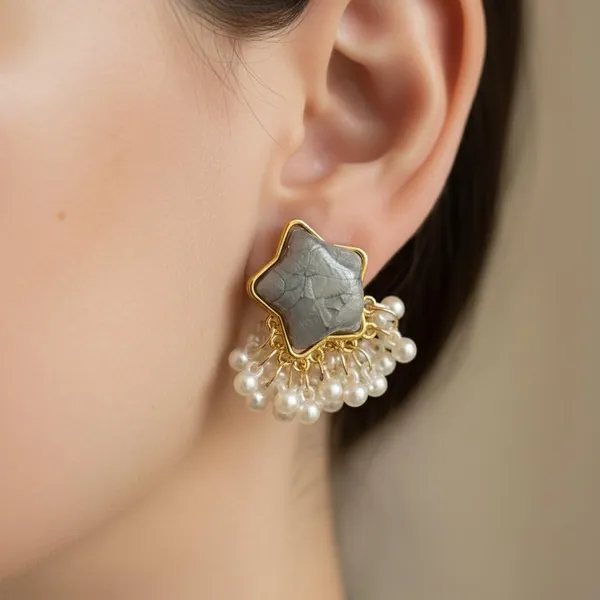 Carbon_Grey_Star_Pearl_Drop_Earrings_For_Women_|_Gold_Plated_Designer_Studs_With_Pearl_Tassels_|_Elegant_Party_Wear_Jewellery