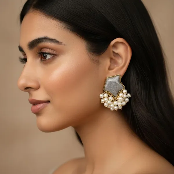 Carbon_Grey_Star_Pearl_Drop_Earrings_For_Women_|_Gold_Plated_Designer_Studs_With_Pearl_Tassels_|_Elegant_Party_Wear_Jewellery