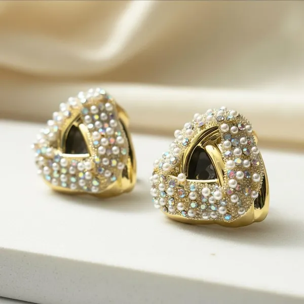Luxury_Pearl_Studded_Triangle_Earrings_For_Women_|_Gold_Plated_Statement_Studs_|_Designer_Party_Wear_Jewellery