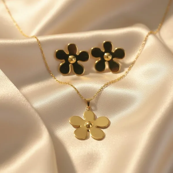 Gold_Floral_Pendant_Necklace_Set_With_Earrings_|_Elegant_Flower_Jewellery_Gift_Set_For_Women