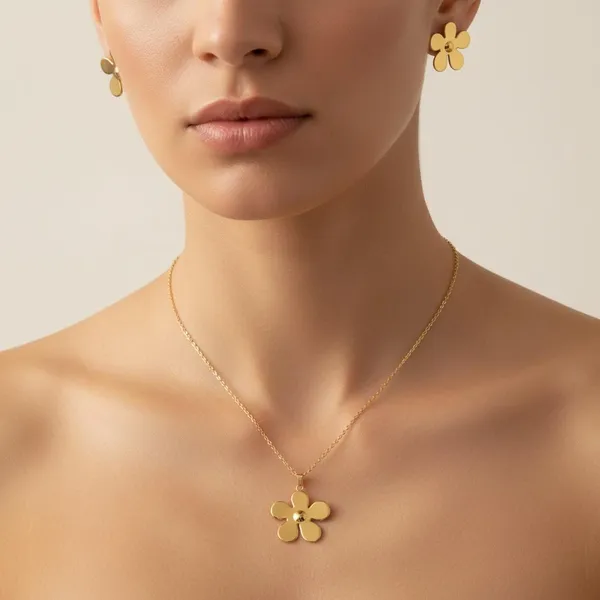 Gold_Floral_Pendant_Necklace_Set_With_Earrings_|_Elegant_Flower_Jewellery_Gift_Set_For_Women