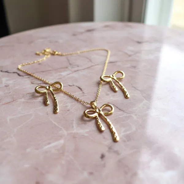 Gold_Bow_Pendant_Necklace_Set_With_Earrings_For_Women_|_Minimal_Ribbon_Design_Jewellery_Set_|_Elegant_Daily_&_Party_Wear