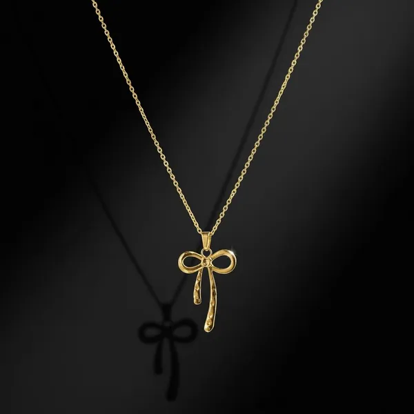 Gold_Bow_Pendant_Necklace_Set_With_Earrings_For_Women_|_Minimal_Ribbon_Design_Jewellery_Set_|_Elegant_Daily_&_Party_Wear