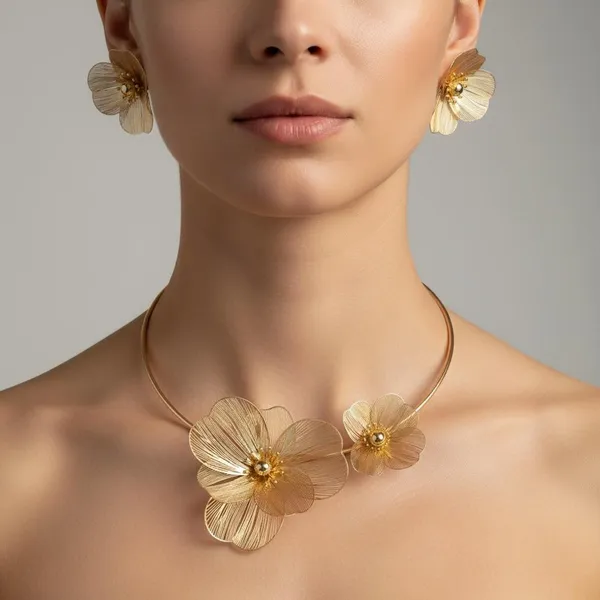 Luxury_Gold_Floral_Choker_Necklace_Set_With_Earrings_&_Ring_|_Designer_Statement_Flower_Jewellery_Set_|_Wedding_&_Party_Wear