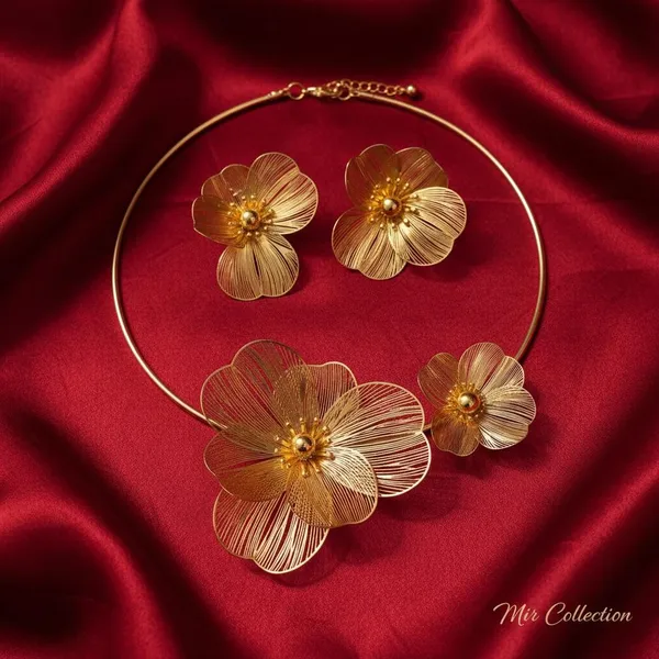 Luxury_Gold_Floral_Choker_Necklace_Set_With_Earrings_&_Ring_|_Designer_Statement_Flower_Jewellery_Set_|_Wedding_&_Party_Wear