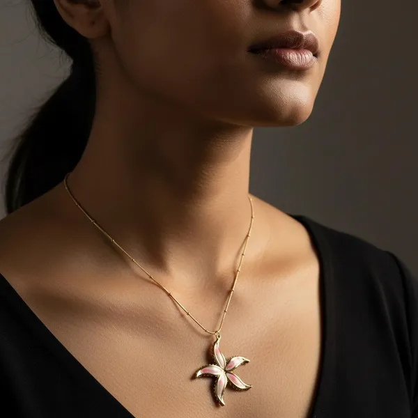 Gold_Floral_Enamel_Pendant_Necklace_|_Pink_&_White_Designer_Flower_Pendant_Chain_|_Elegant_Daily_Wear_Jewellery