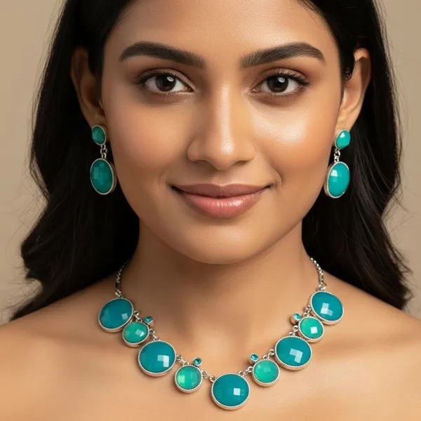 Turquoise_Statement_Necklace_Set_With_Earrings_|_Silver_Finish_Round_Stone_Jewellery_Set_|_Party_Wear_Designer_Set