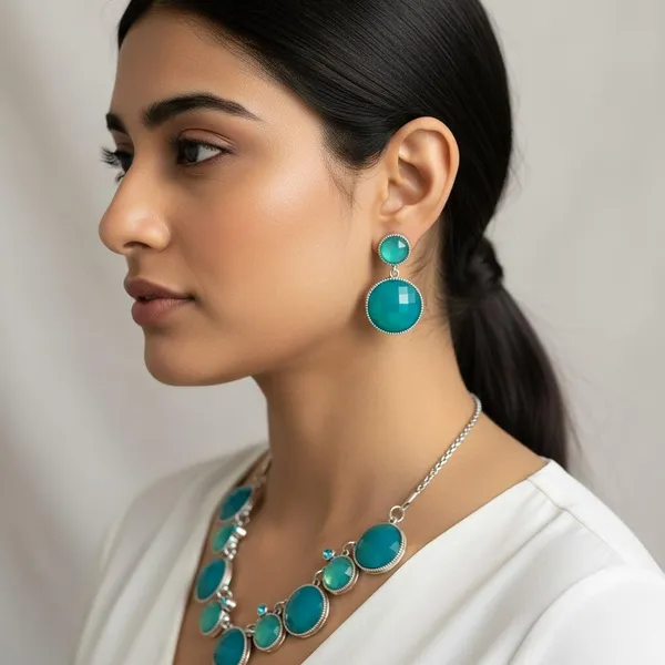 Turquoise_Statement_Necklace_Set_With_Earrings_|_Silver_Finish_Round_Stone_Jewellery_Set_|_Party_Wear_Designer_Set