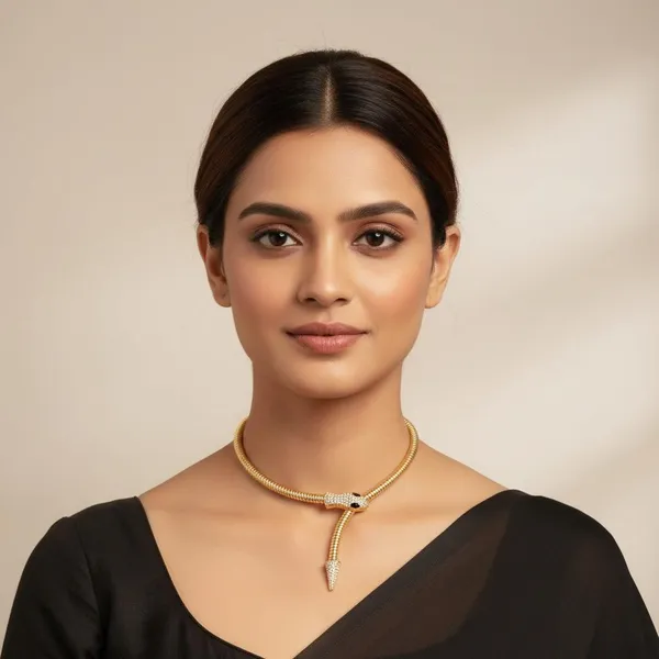 Gold_Snake_Choker_Necklace_With_Cz_Stones_|_Luxury_Serpent_Design_Statement_Neck_Piece_|_Party_Wear_Designer_Jewellery