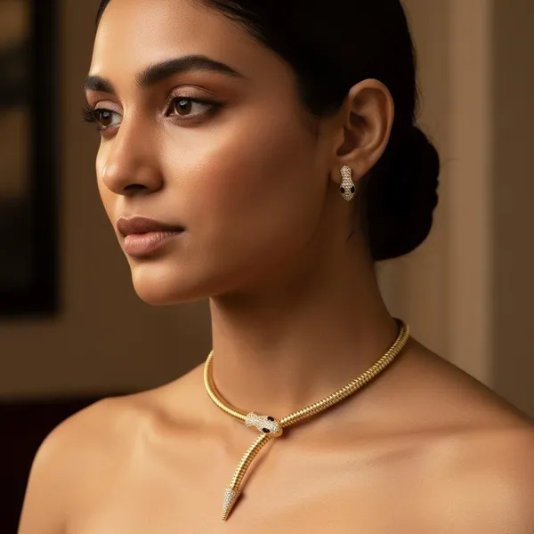 Gold_Snake_Choker_Necklace_With_Cz_Stones_|_Luxury_Serpent_Design_Statement_Neck_Piece_|_Party_Wear_Designer_Jewellery