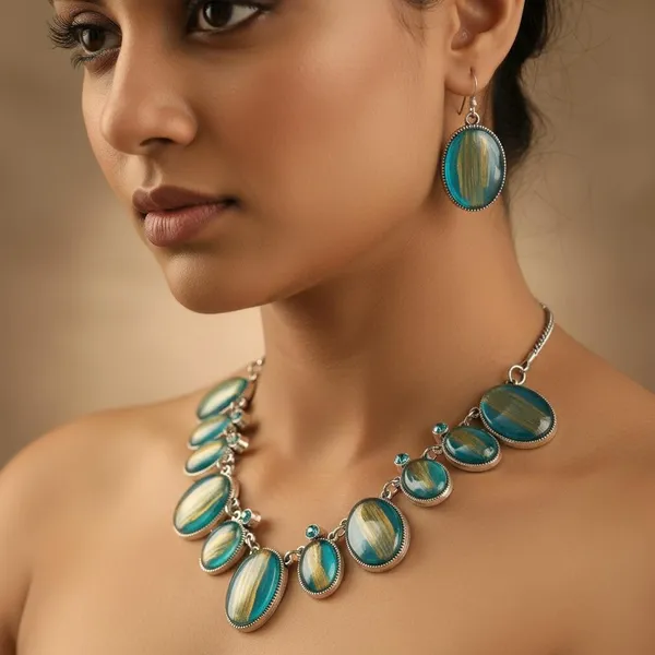Teal_Stone_Statement_Necklace_Set_With_Earrings_|_Silver_Finish_Oval_Designer_Jewellery_Set_|_Party_Wear_Elegant_Set