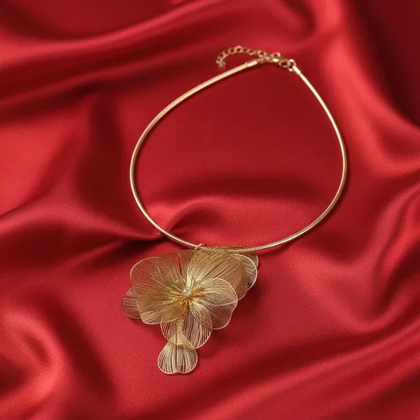 Gold_Floral_Statement_Necklace_|_Designer_Flower_Pendant_Choker_|_Elegant_Party_Wear_Neck_Piece_For_Women