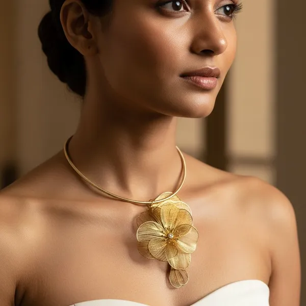 Gold_Floral_Statement_Necklace_|_Designer_Flower_Pendant_Choker_|_Elegant_Party_Wear_Neck_Piece_For_Women