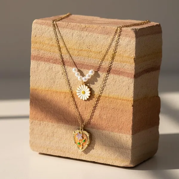 Pearl_Daisy_&_Heart_Pendant_Layered_Necklace_Set_|_Double_Chain_Floral_Jewellery_For_Women