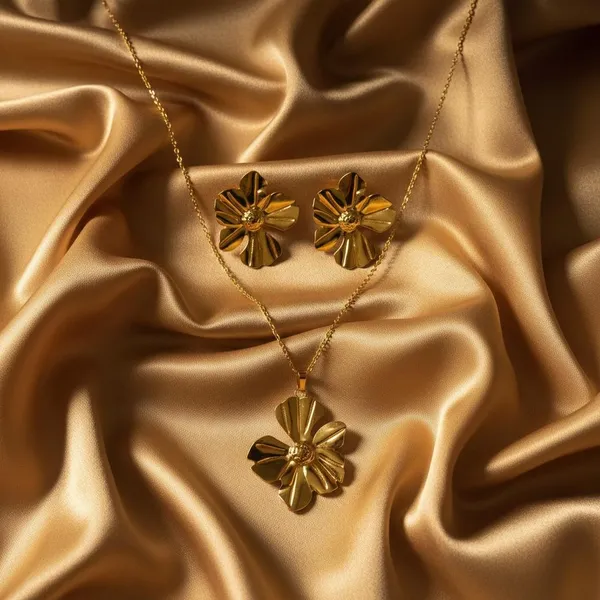 Gold_Floral_Pendant_Necklace_Set_With_Earrings_|_Elegant_Flower_Design_Jewellery_Set_For_Women