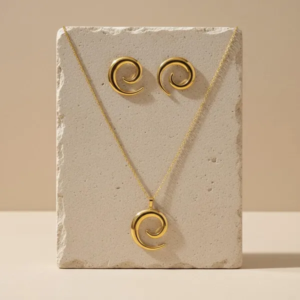 Gold_Spiral_Pendant_Necklace_Set_With_Earrings_|_Modern_Minimal_Swirl_Design_Jewellery_For_Women