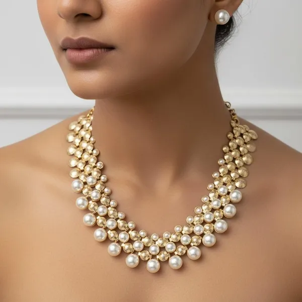 Gold_&_Pearl_Statement_Necklace_Set_With_Earrings_|_Bridal_Party_Wear_Heavy_Jewellery_For_Women