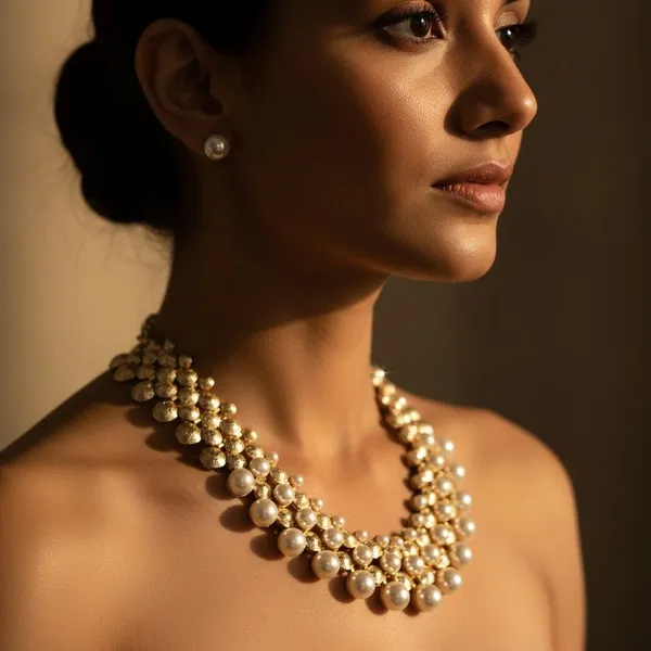Gold_&_Pearl_Statement_Necklace_Set_With_Earrings_|_Bridal_Party_Wear_Heavy_Jewellery_For_Women