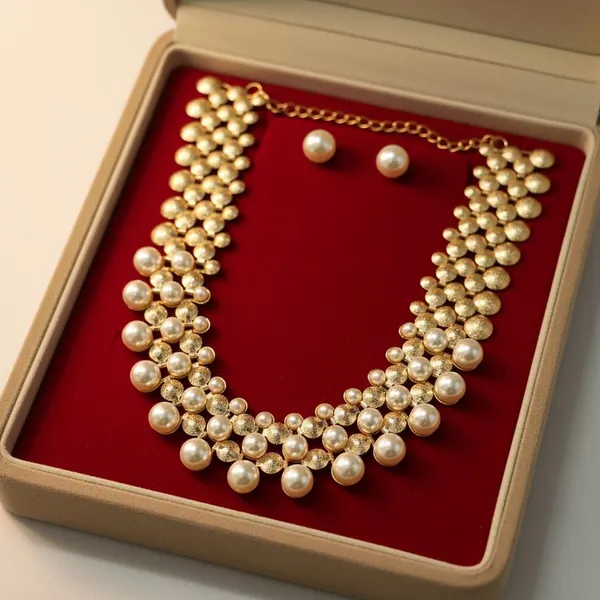 Gold_&_Pearl_Statement_Necklace_Set_With_Earrings_|_Bridal_Party_Wear_Heavy_Jewellery_For_Women
