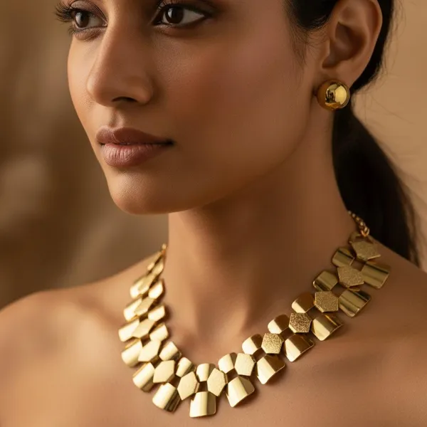Gold_Geometric_Statement_Necklace_Set_With_Earrings_|_Designer_Chunky_Jewellery_For_Women